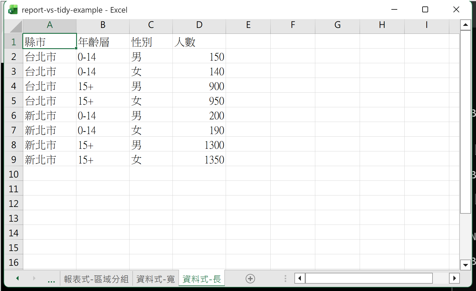 資料式長表 Excel 截圖